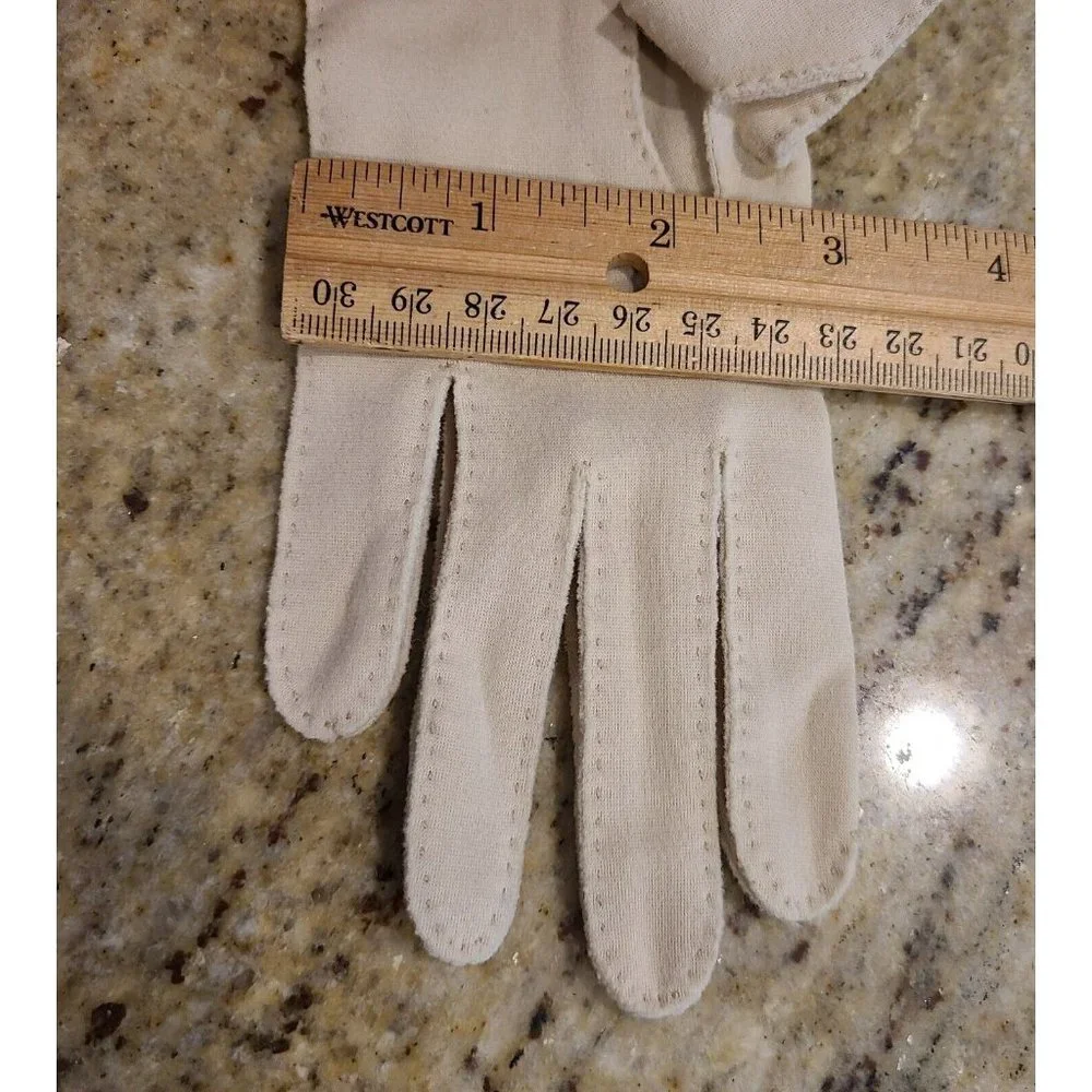 Vintage One Size Beige Formal Nylon Stretch Gloves 10